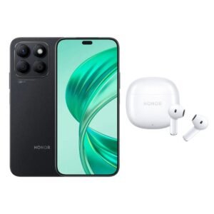 هونر X8b، سعة 512 جيجا، رام 8 جيجا، شبكة 4G LTE، شريحتين اتصال - اسود مع سماعة اذن لاسلكية X6، خاصية تقليل الضوضاء - ابيض