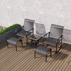 جلسة خارجية مع منقل وكرسيين ومساند قدم مارسيل - أسود